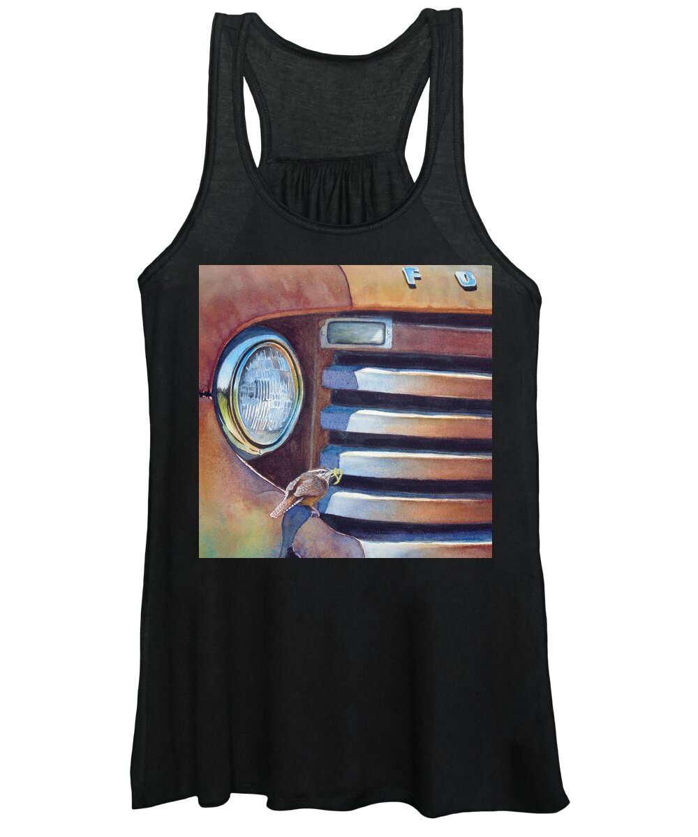 Old Truck Women's Tank Top featuring the painting Ford and Wren by Greg and Linda Halom