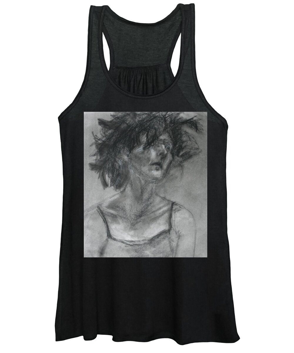 Original Women's Tank Top featuring the drawing Gathering Strength - Original Charcoal Drawing - Contemporary Impressionist Art by Quin Sweetman