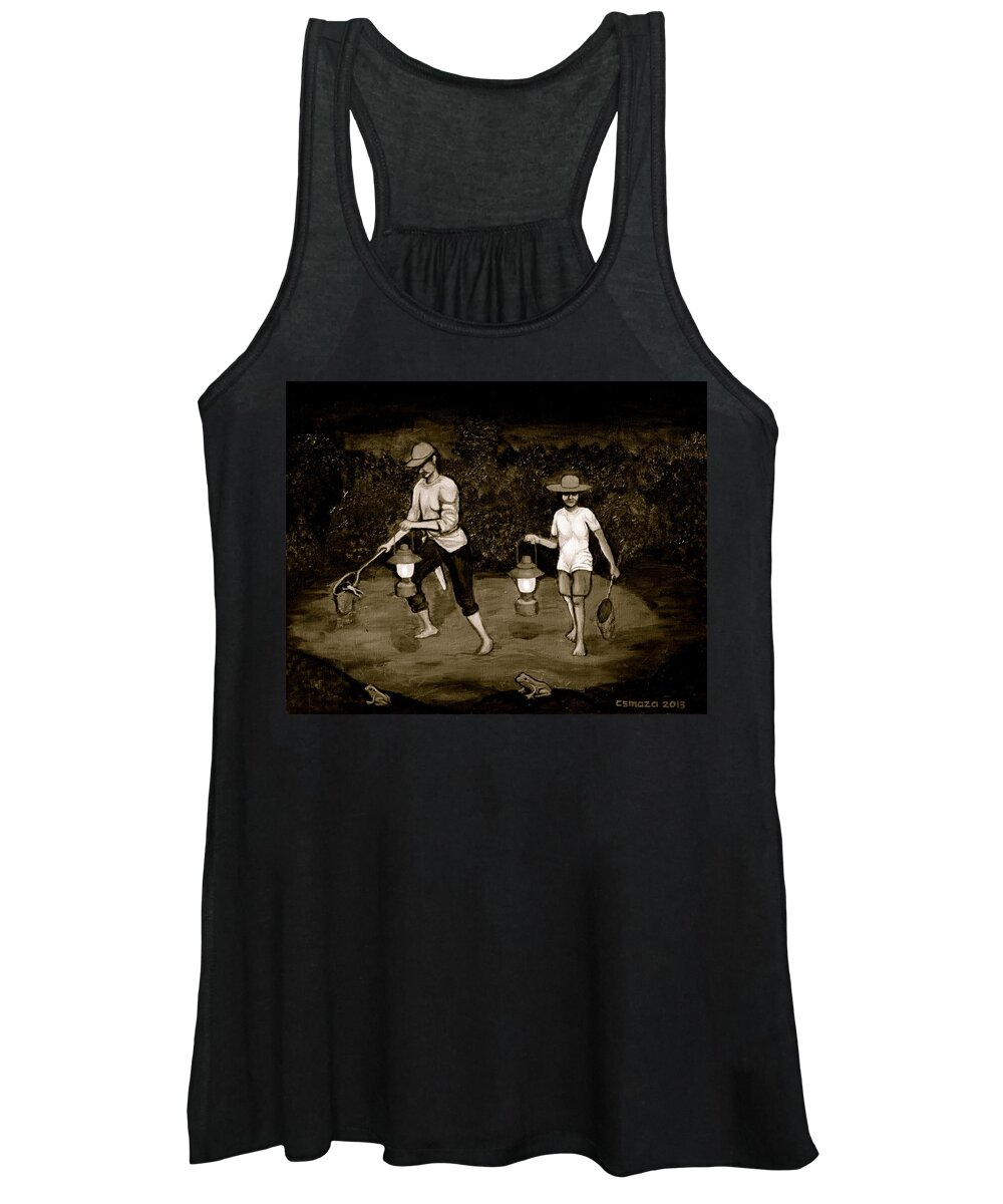 Frog Hunters Women's Tank Top featuring the painting Frog Hunters Black and White Photograph Version by Cyril Maza