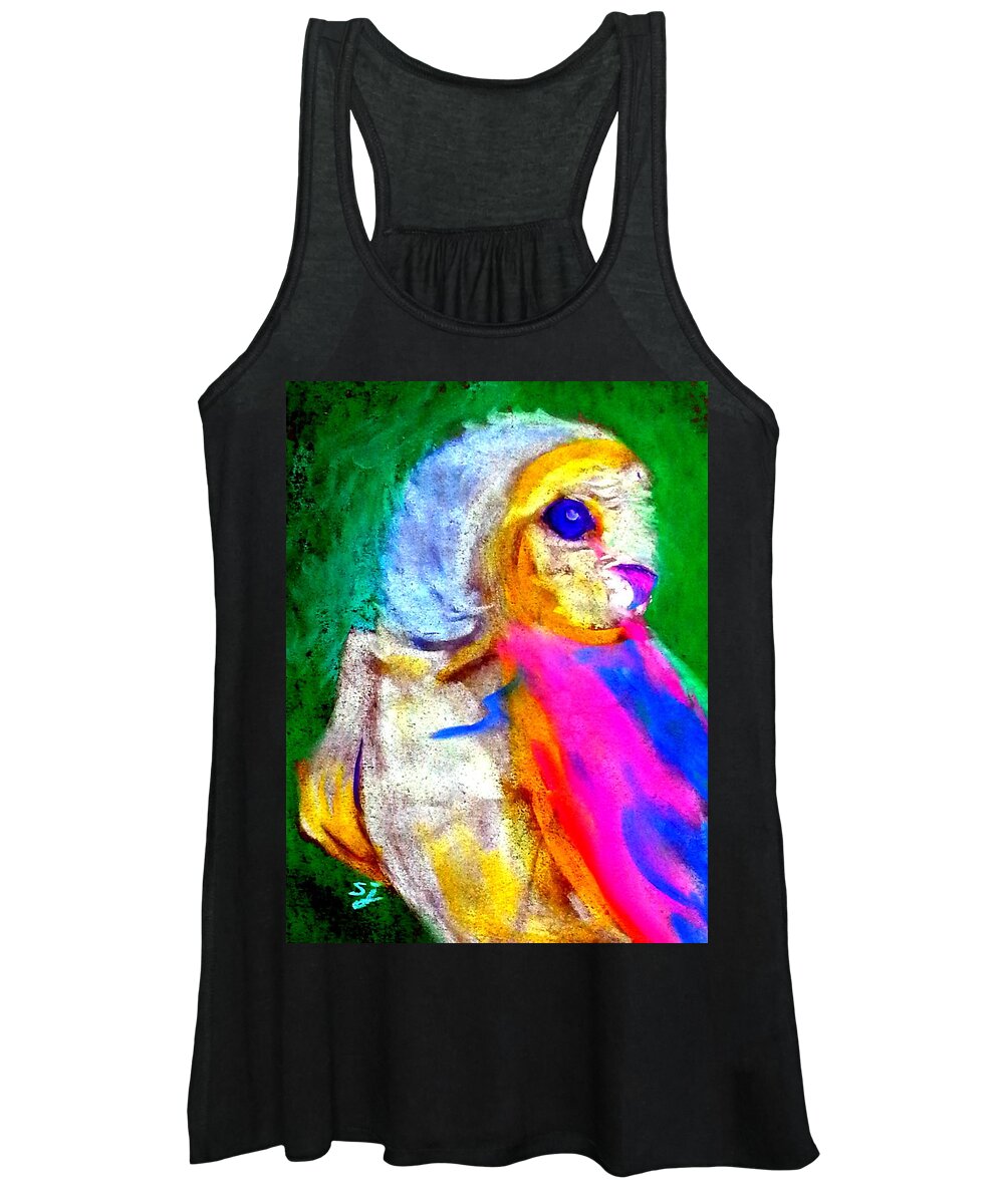 Art Women's Tank Top featuring the painting Funky Barn Owl Art Print by Sue Jacobi