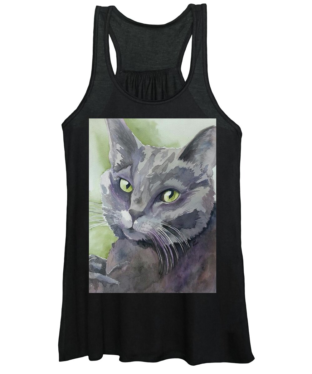 Grey Cat Women's Tank Top featuring the painting Girlfriend by Michal Madison