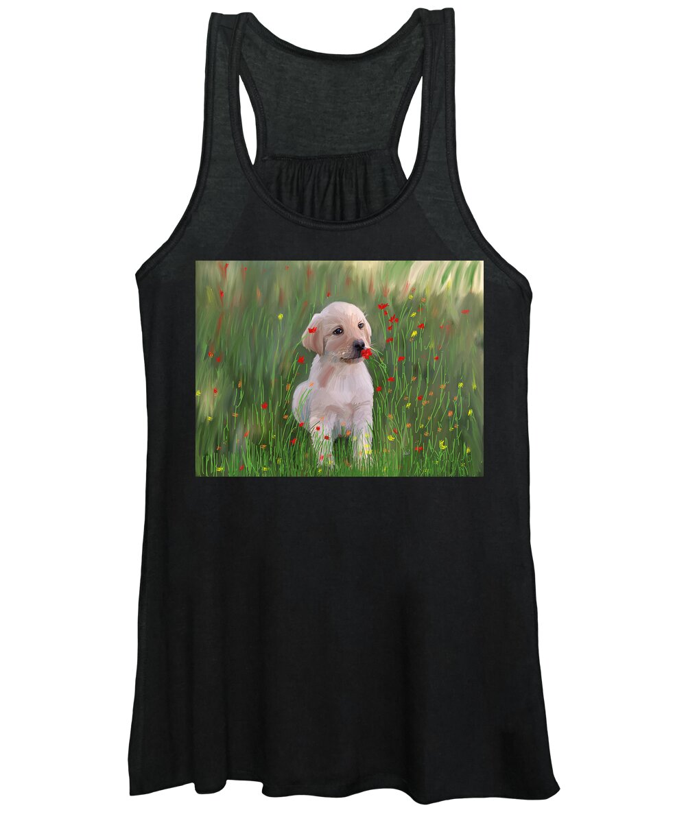 Puppy Women's Tank Top featuring the painting Golden Retriever Puppy by Angela Stanton