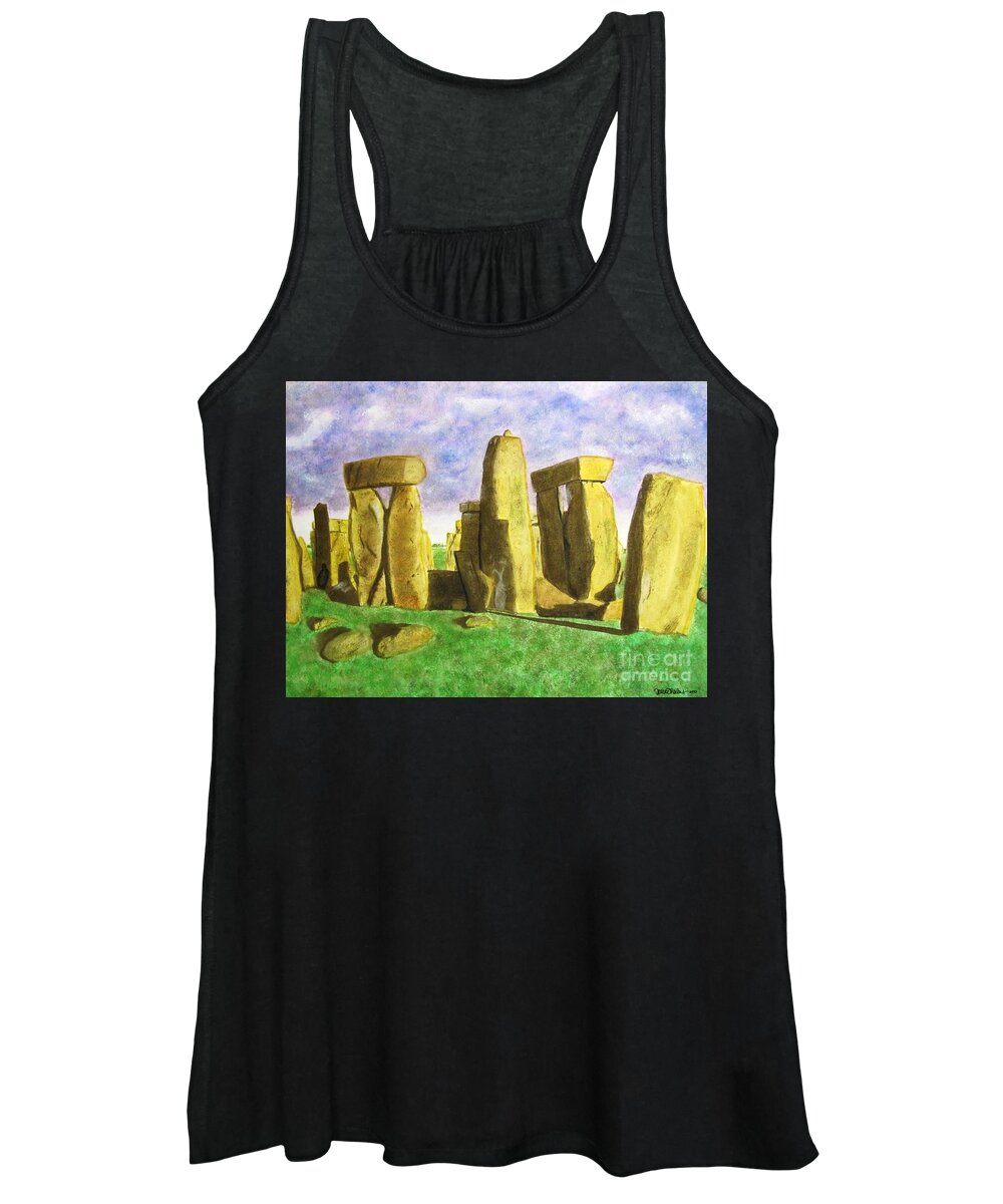 Stonehenge Women's Tank Top featuring the painting Golden Stonehenge by Denise Railey