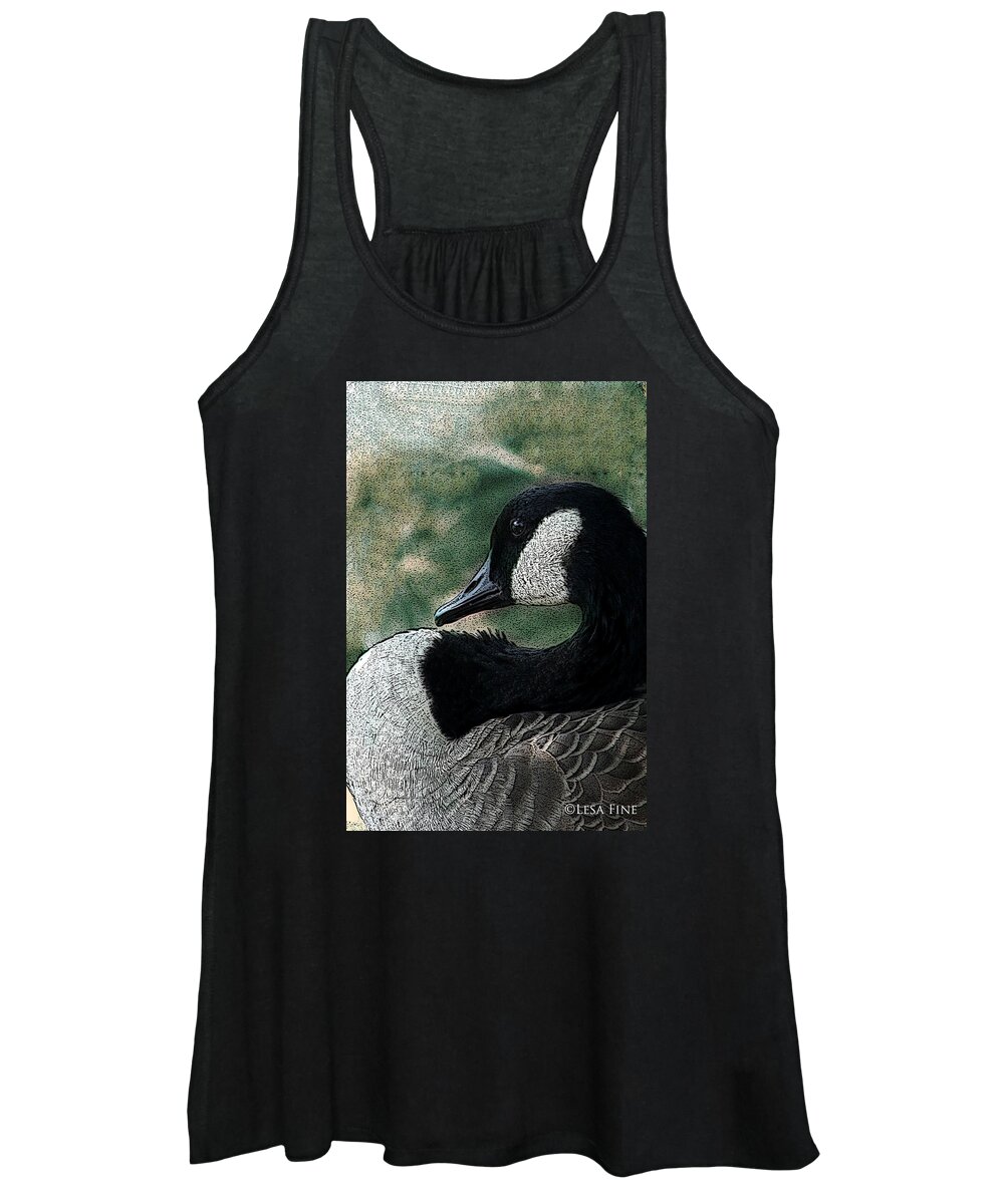 Canadian Goose Women's Tank Top featuring the mixed media Goose Art Pap Daddy Goose II by Lesa Fine