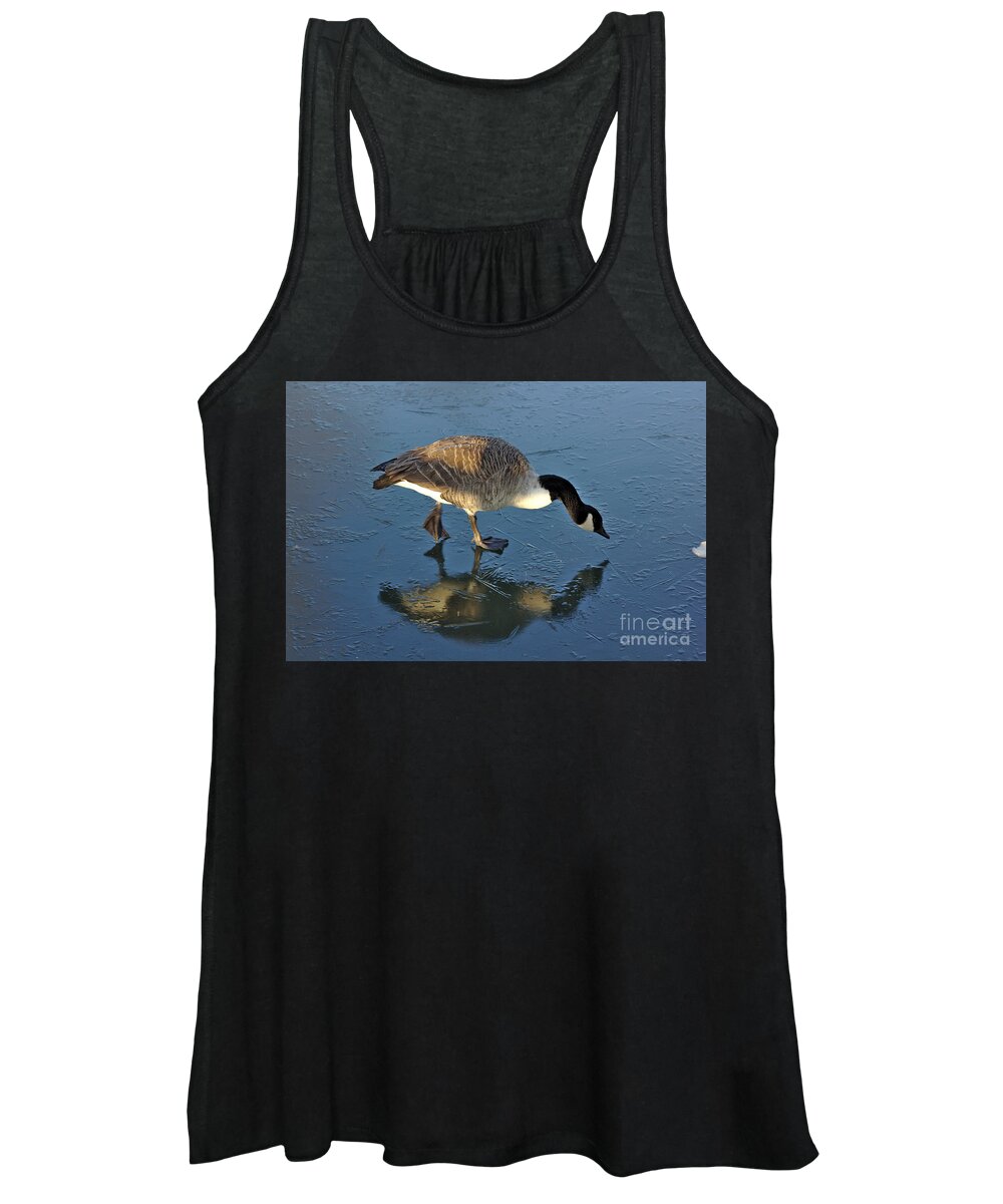 St James Lake Women's Tank Top featuring the photograph Goose on Ice by Jeremy Hayden