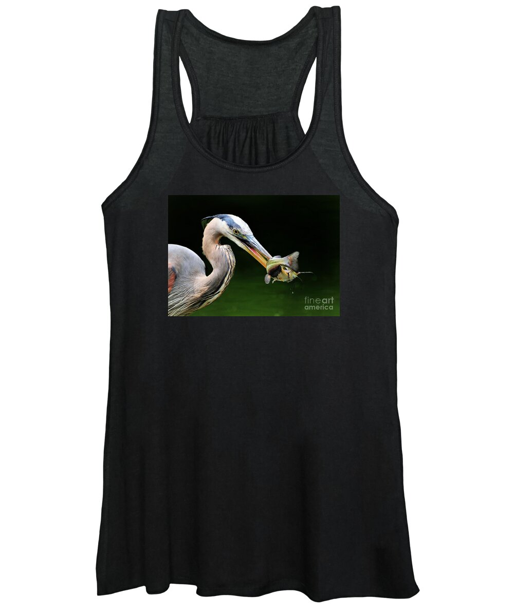 Heron Women's Tank Top featuring the photograph Great Blue Heron And The Catfish by Kathy Baccari