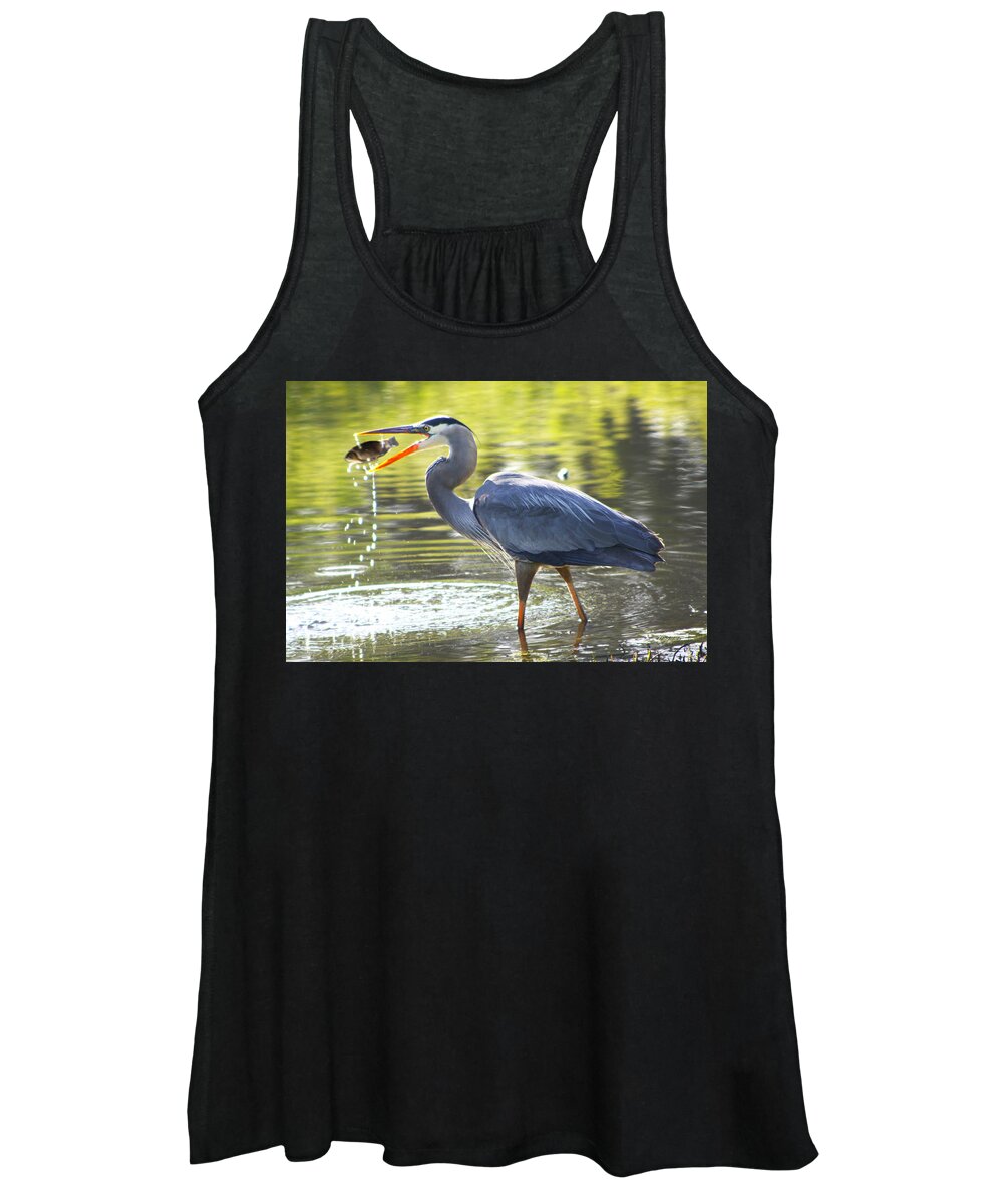 Great Women's Tank Top featuring the photograph Great Blue Heron Catching Fish by Diana Haronis