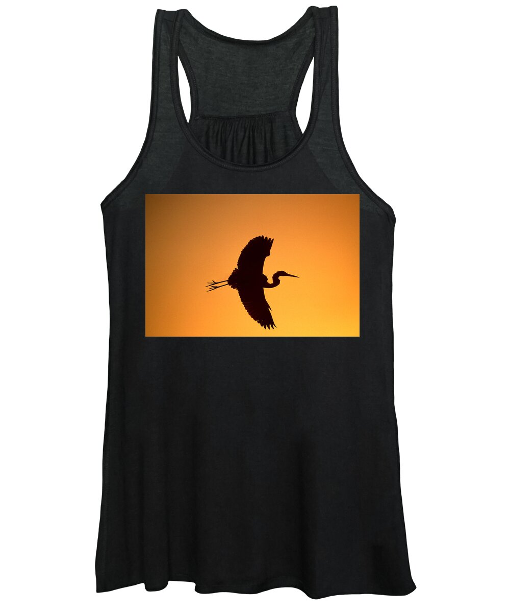 Feb0514 Women's Tank Top featuring the photograph Great Blue Heron Flying At Sunset by Tom Vezo