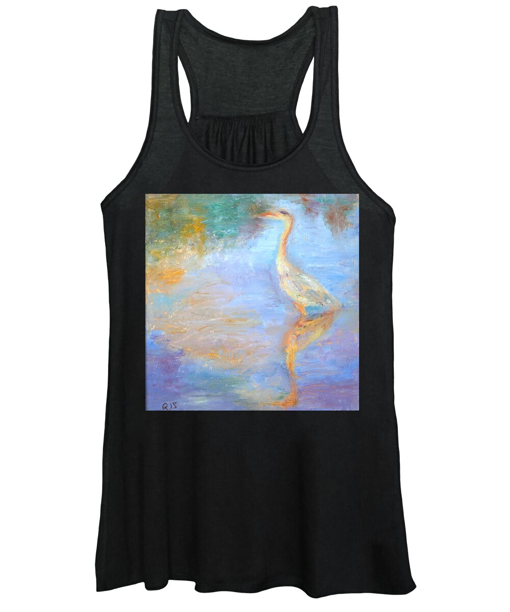 Original Art Women's Tank Top featuring the painting Great Blue by Quin Sweetman