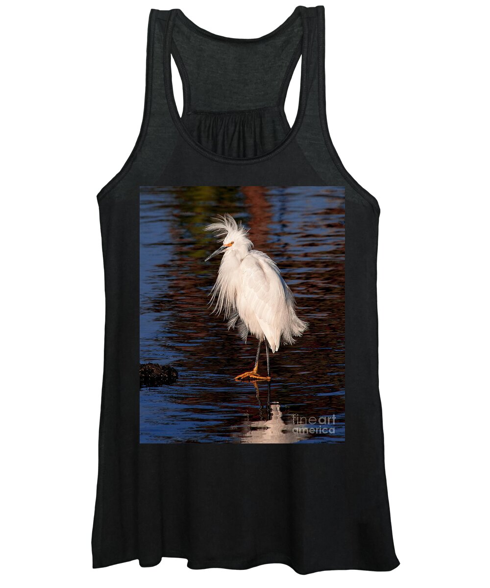 Great Egret Bird Photographs Women's Tank Top featuring the photograph Great Egret Walking On Water by Jerry Cowart