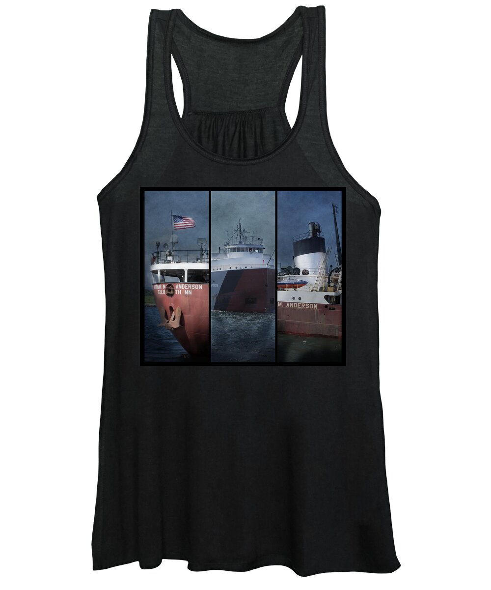 Evie Women's Tank Top featuring the photograph Great Lakes Freighter Triptych Arthur M Anderson by Evie Carrier