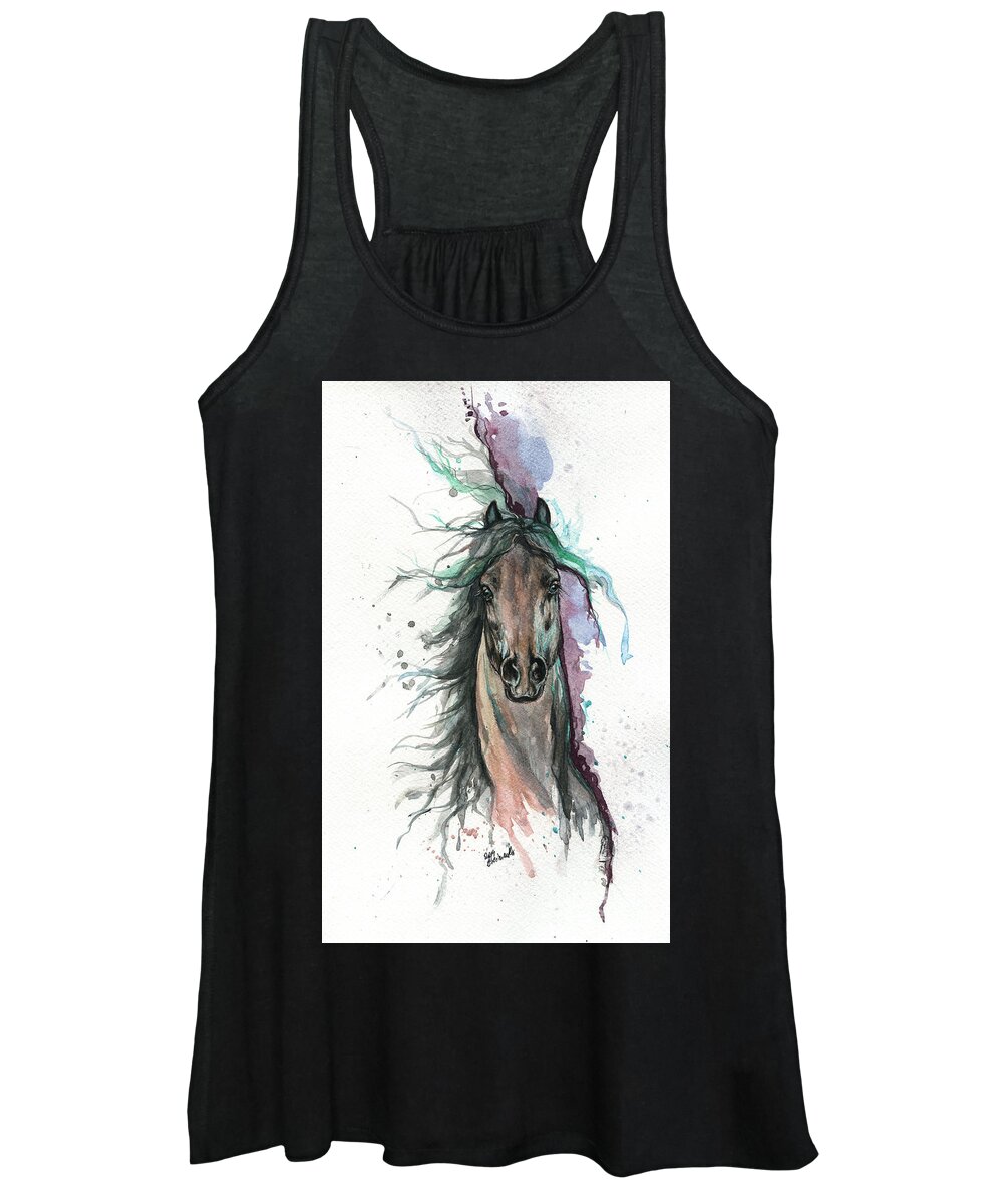 Horse Women's Tank Top featuring the painting Green And Purple by Ang El