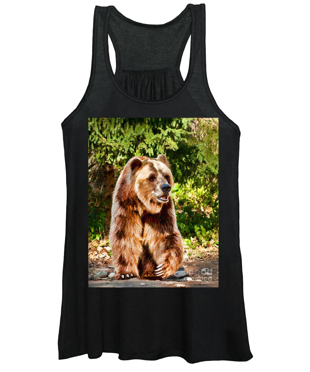 Grizzly Women's Tank Top featuring the photograph Grizzly Bear - painterly by Les Palenik