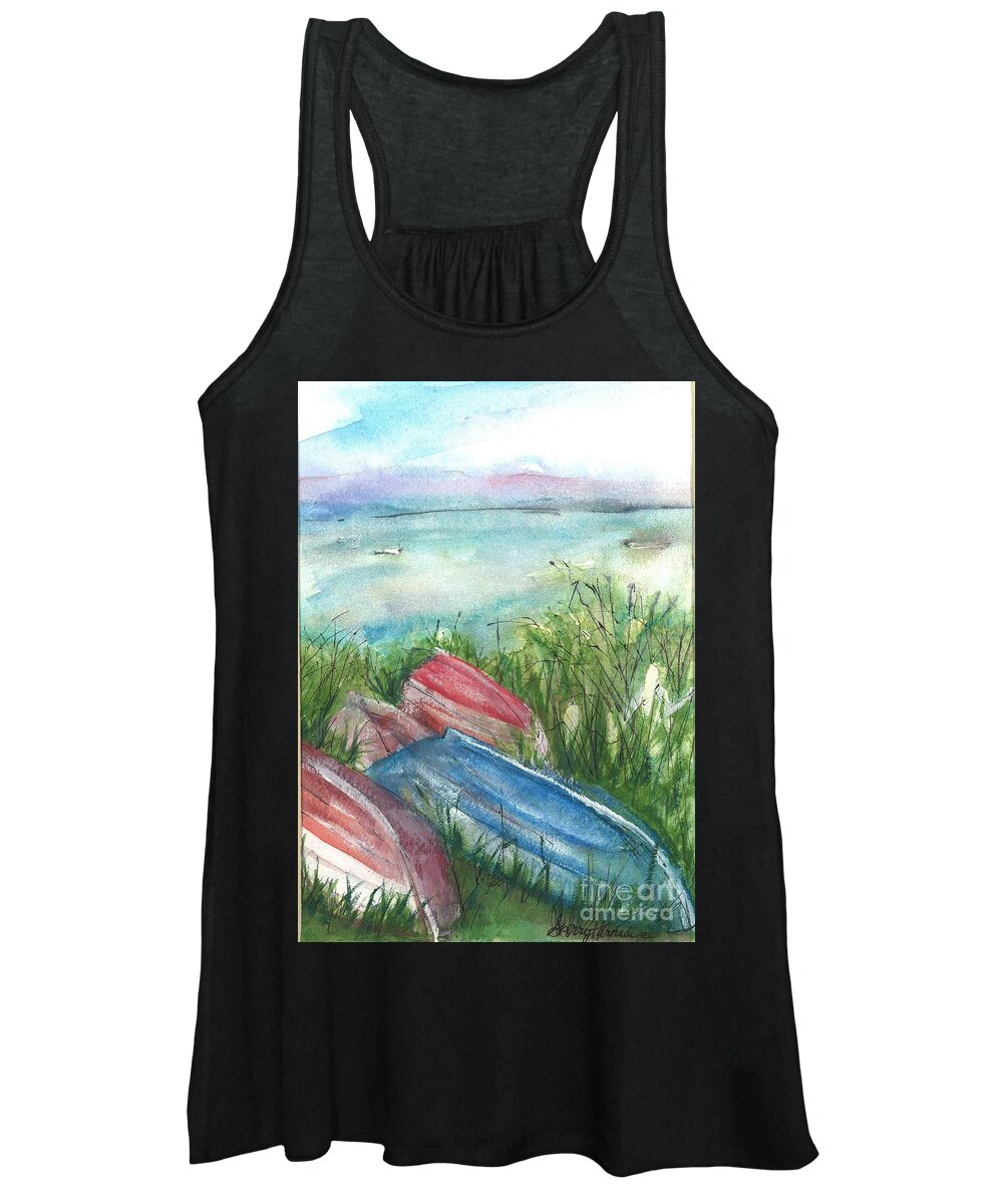 Boats Women's Tank Top featuring the painting Gull Lake Summer by Sherry Harradence