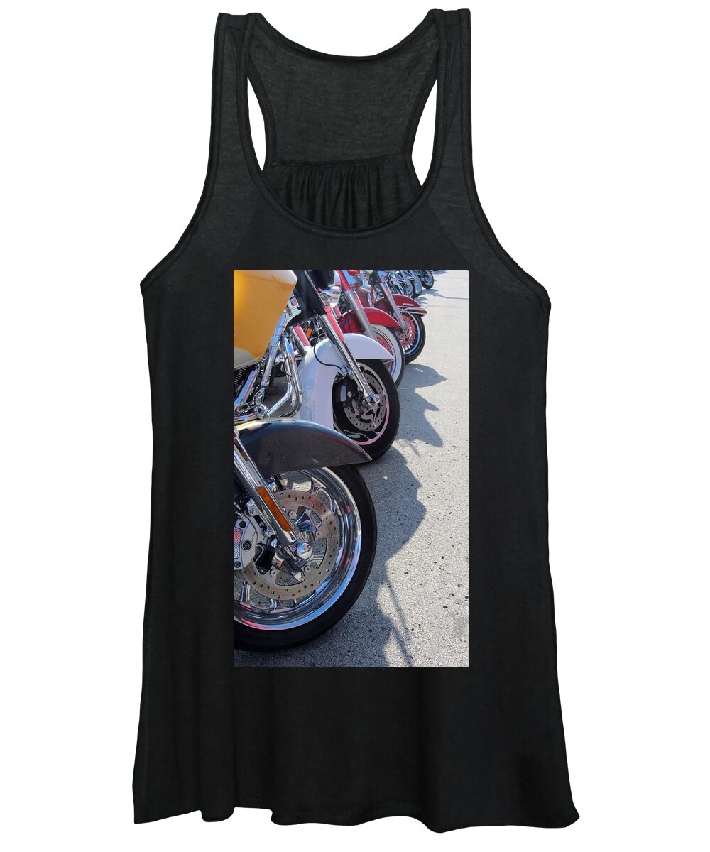 Motorcycles Women's Tank Top featuring the photograph Harley Line Up 1 by Anita Burgermeister