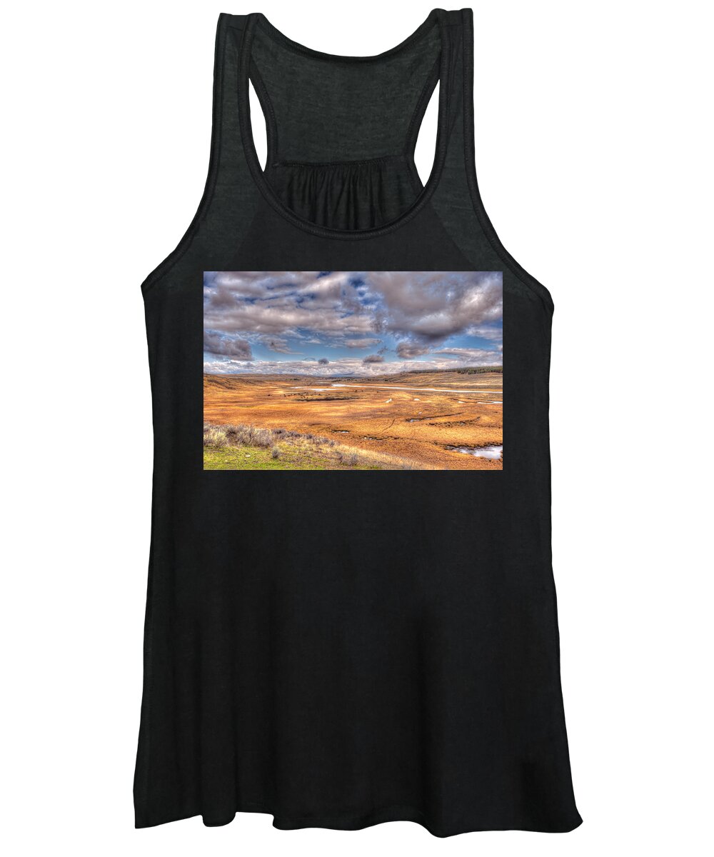 Waterfalls Women's Tank Top featuring the photograph Hayden Valley Bison on Yellowstone River by Brenda Jacobs