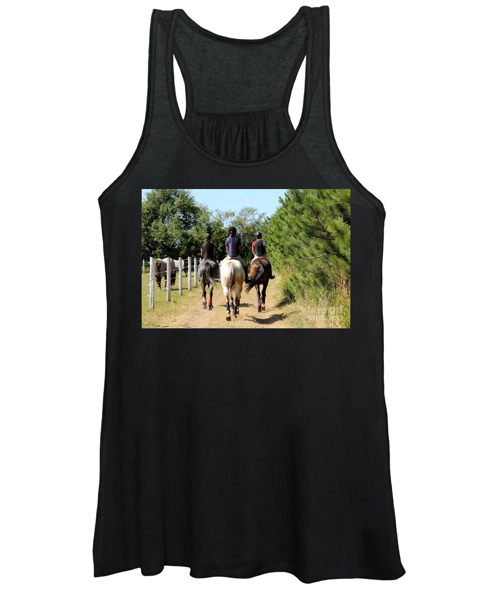 Horse Women's Tank Top featuring the photograph Heading to the Cross Country Course by Janice Byer