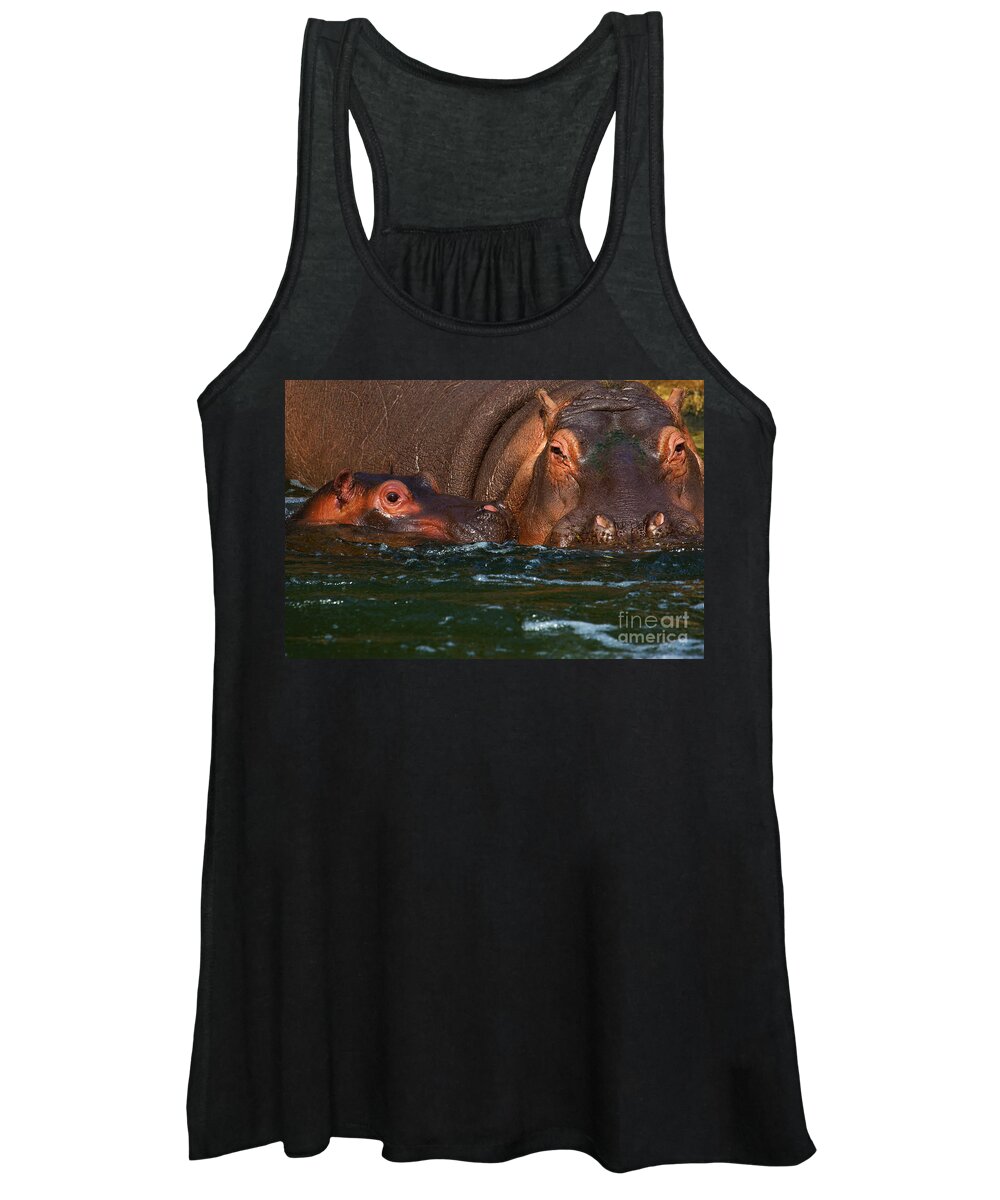 Africa Women's Tank Top featuring the photograph Hippo with baby by Nick Biemans