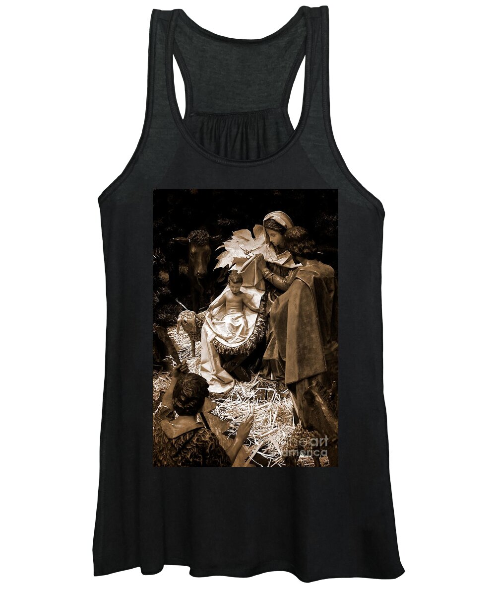 Christmas Cards Women's Tank Top featuring the photograph Holy Family Nativity - Color Monochrome by Frank J Casella