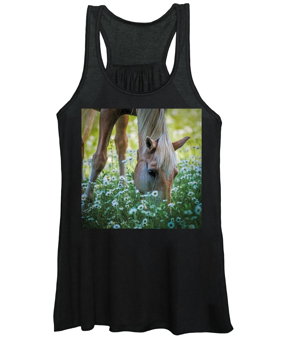 Horse Women's Tank Top featuring the photograph Horse and Daisies by Paul Freidlund