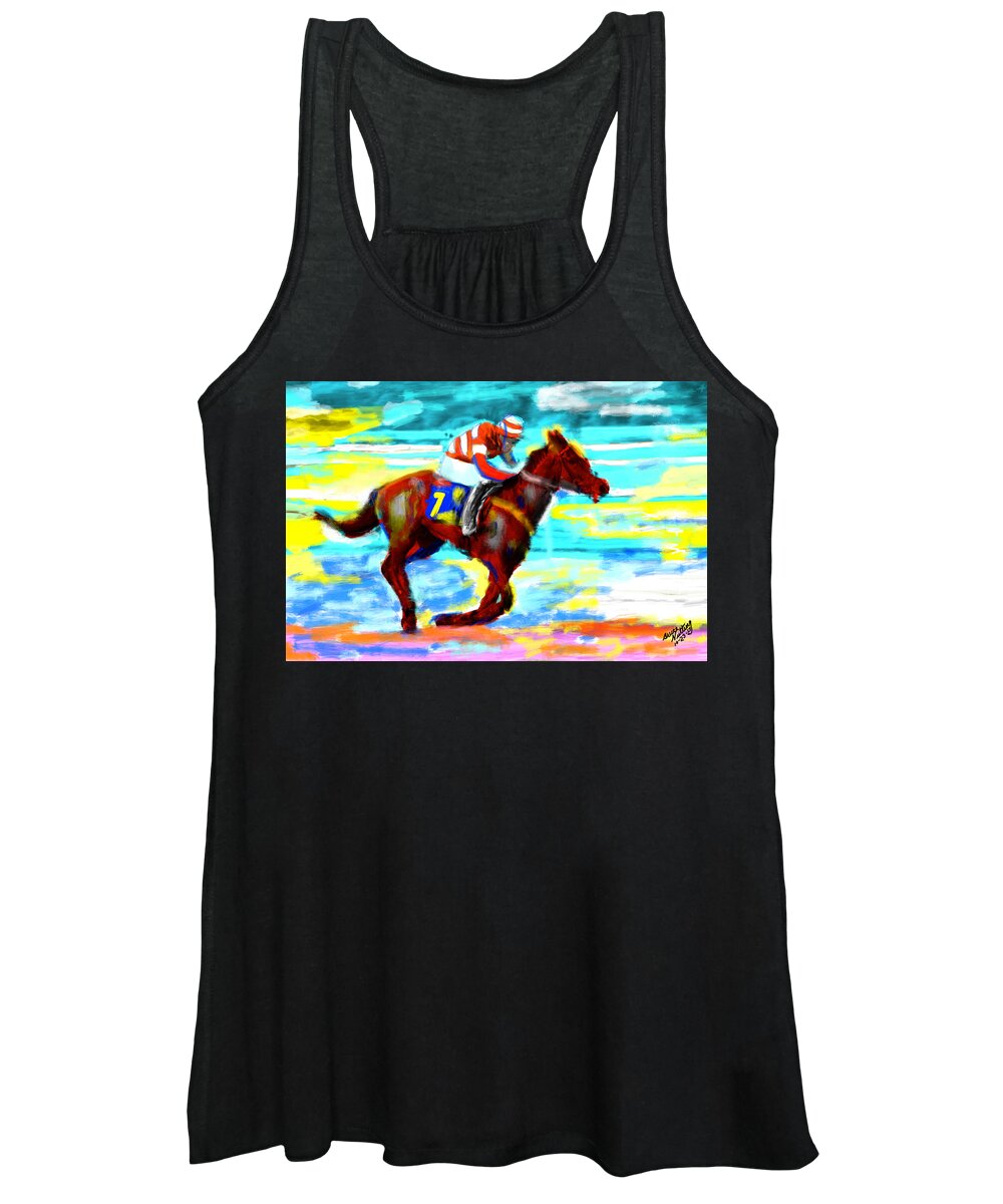 Horse Women's Tank Top featuring the painting Horse Race by Bruce Nutting