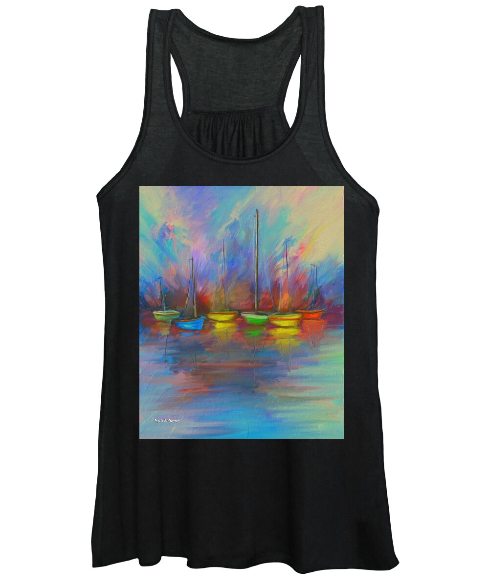 Sailboat Women's Tank Top featuring the painting Impressions of a Newport Beach Sunset by Angela Stanton
