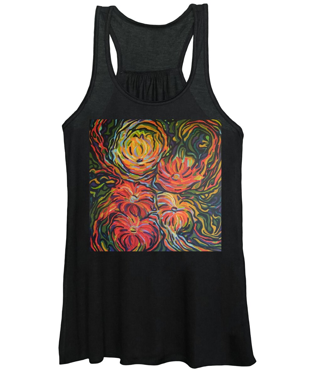 Zinnias Women's Tank Top featuring the painting In full bloom by Zofia Kijak