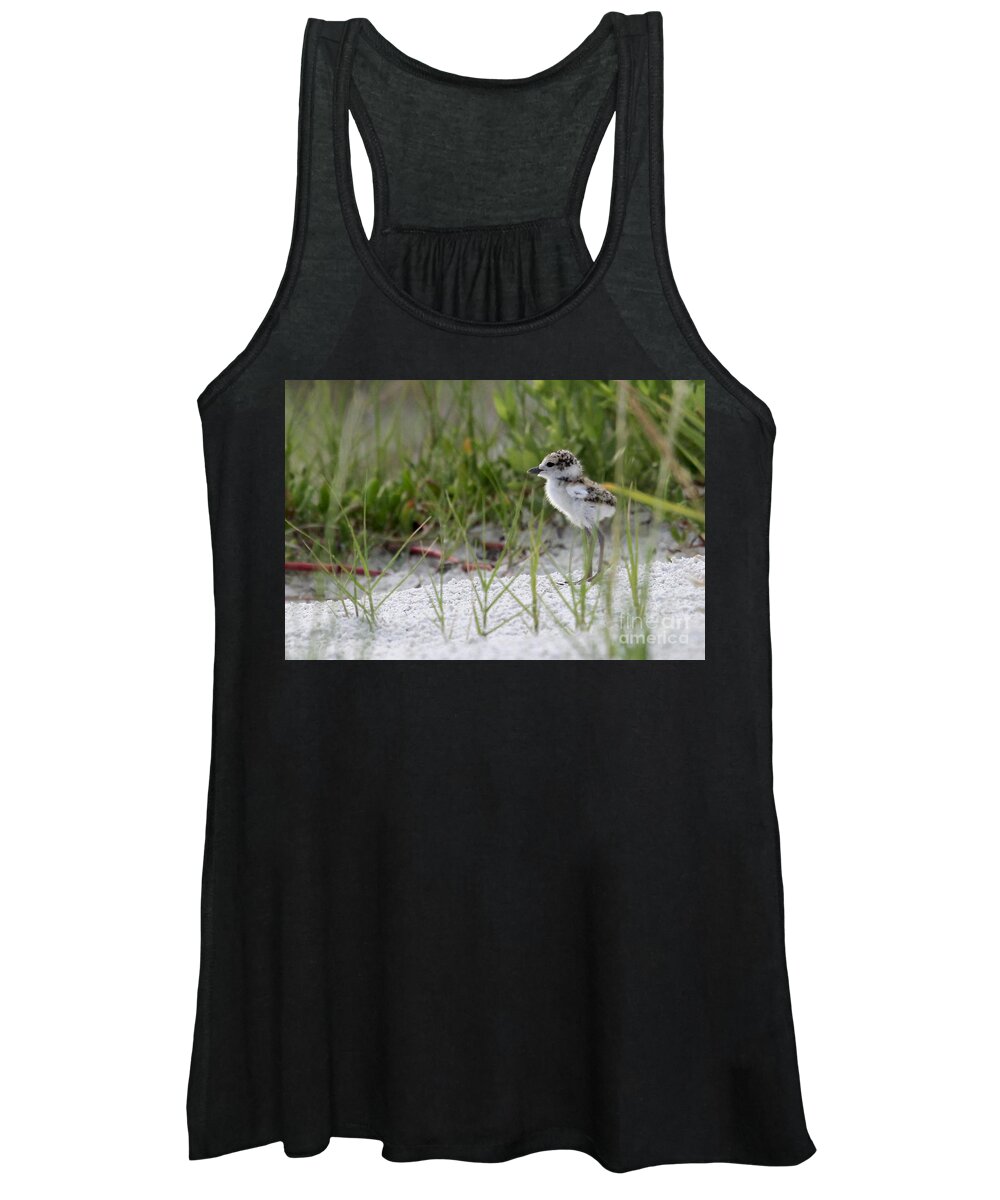 Wilson's Plover Women's Tank Top featuring the photograph In the Grass - Wilson's Plover Chick by Meg Rousher