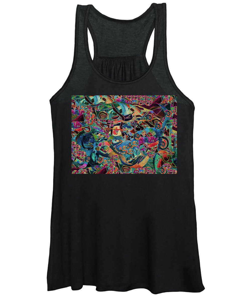 Contemporary Colorful Graphic Dramatic Original Artwork ( Cut Paper) Photographed Women's Tank Top featuring the digital art Inbetween Realms by Priscilla Batzell Expressionist Art Studio Gallery