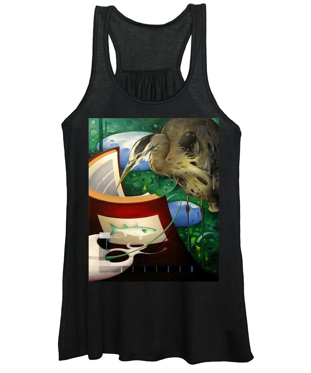 Heron Women's Tank Top featuring the painting It's Hard To Put Down a Good Book by T S Carson