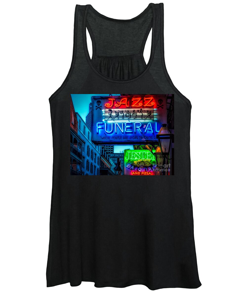 Signs Women's Tank Top featuring the photograph Jazz Funeral and Jester on Bourbon St. by Kathleen K Parker