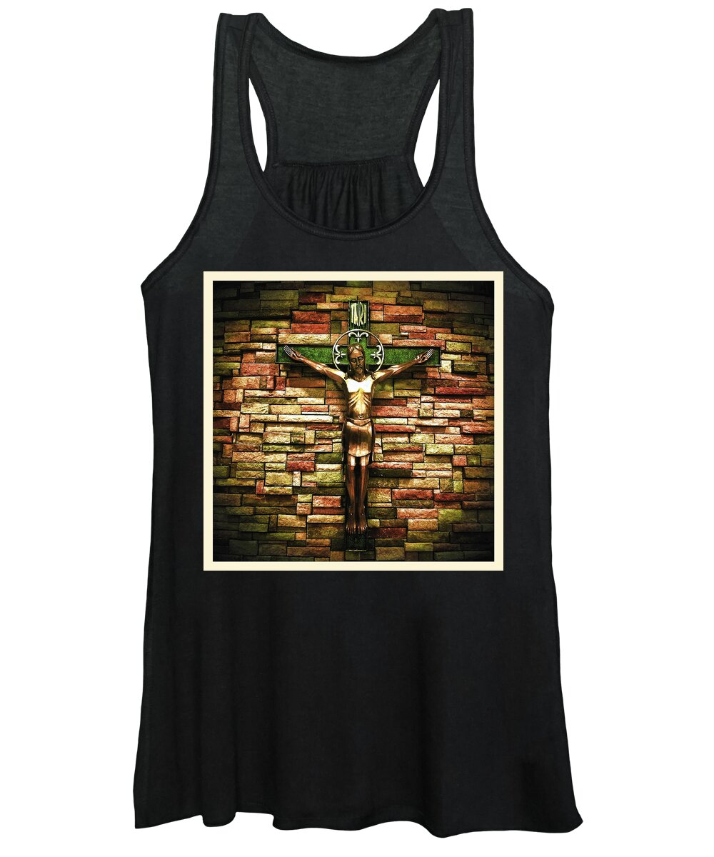 Church Women's Tank Top featuring the photograph Jesus Is His Name cream border by Al Harden