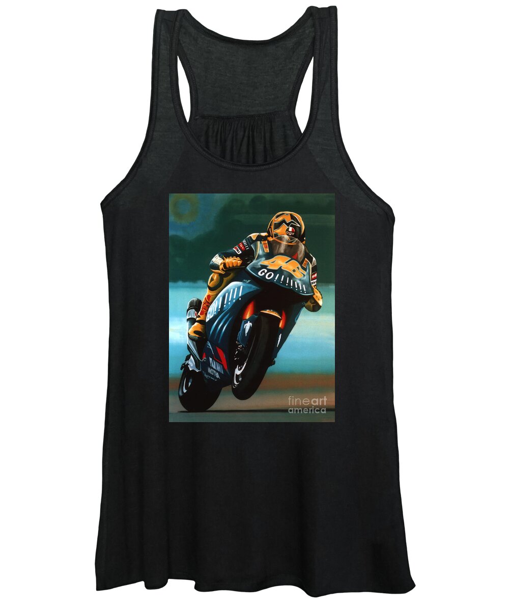 Valentino Rossi On Ducati Women's Tank Top featuring the painting Jumping Valentino Rossi by Paul Meijering