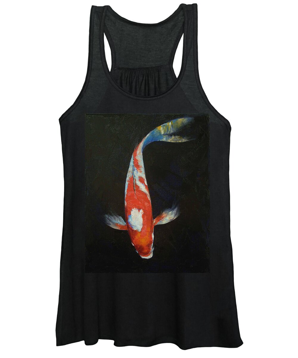 Black Women's Tank Top featuring the painting Koi by Michael Creese