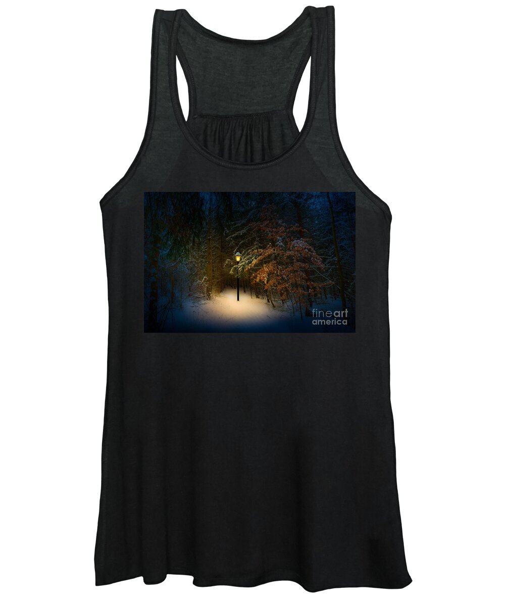 Lamp Women's Tank Top featuring the photograph Lantern In The Wood by Michael Arend