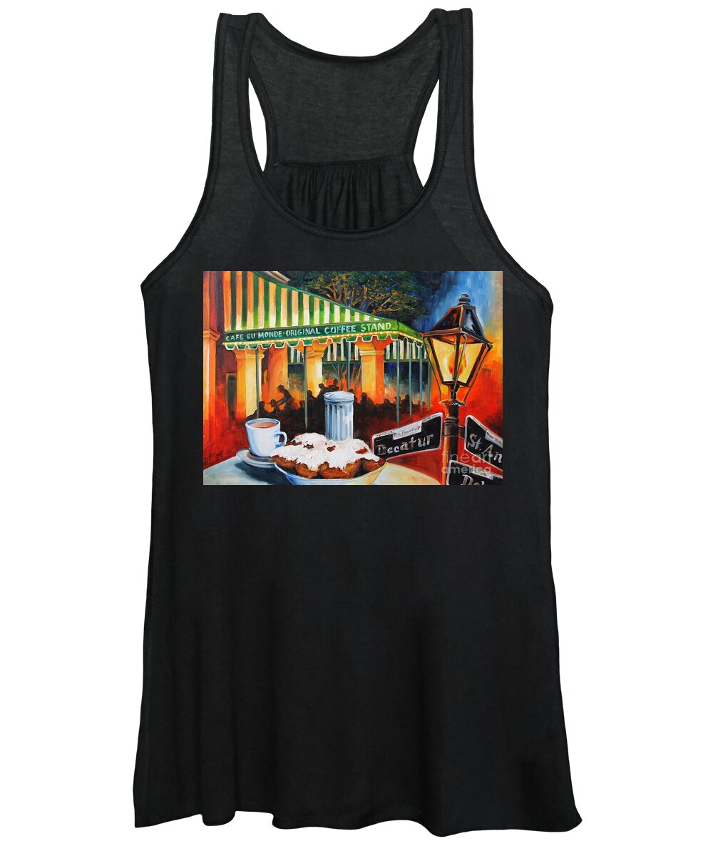 New Orleans Women's Tank Top featuring the painting Late at Cafe Du Monde by Diane Millsap