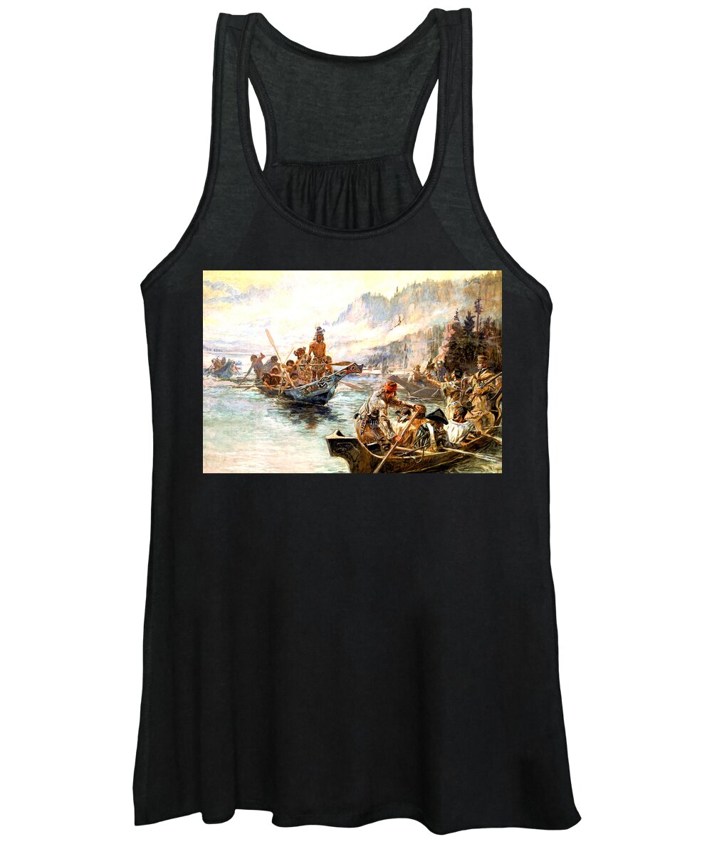 Lewis And Clark On The Lower Columbia Women's Tank Top featuring the digital art Lewis and Clark on the Lower Columbia by Charles Russell