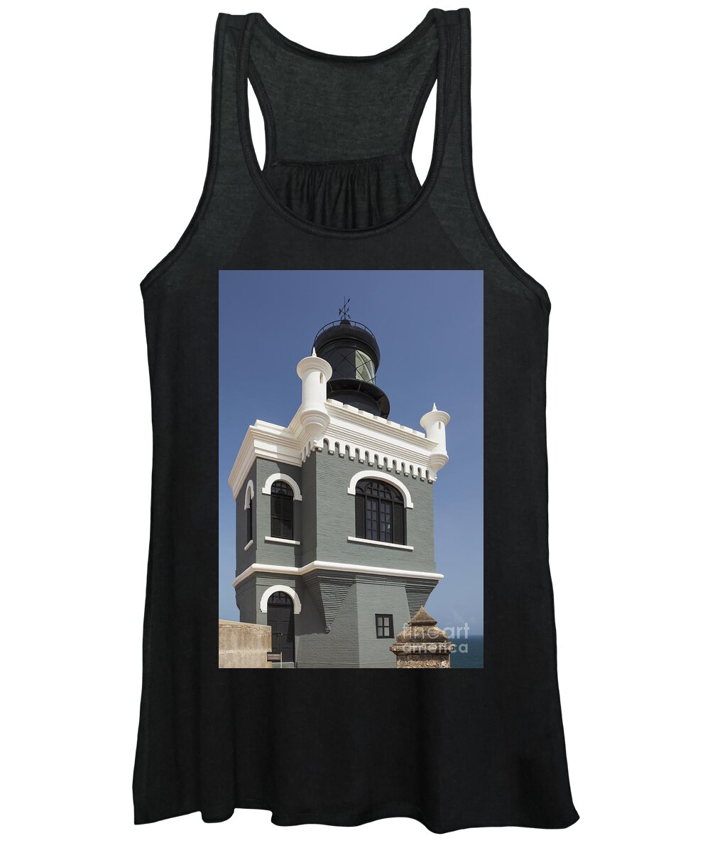 Built Structure Women's Tank Top featuring the photograph Lighthouse at El Morro Fortress by Bryan Mullennix