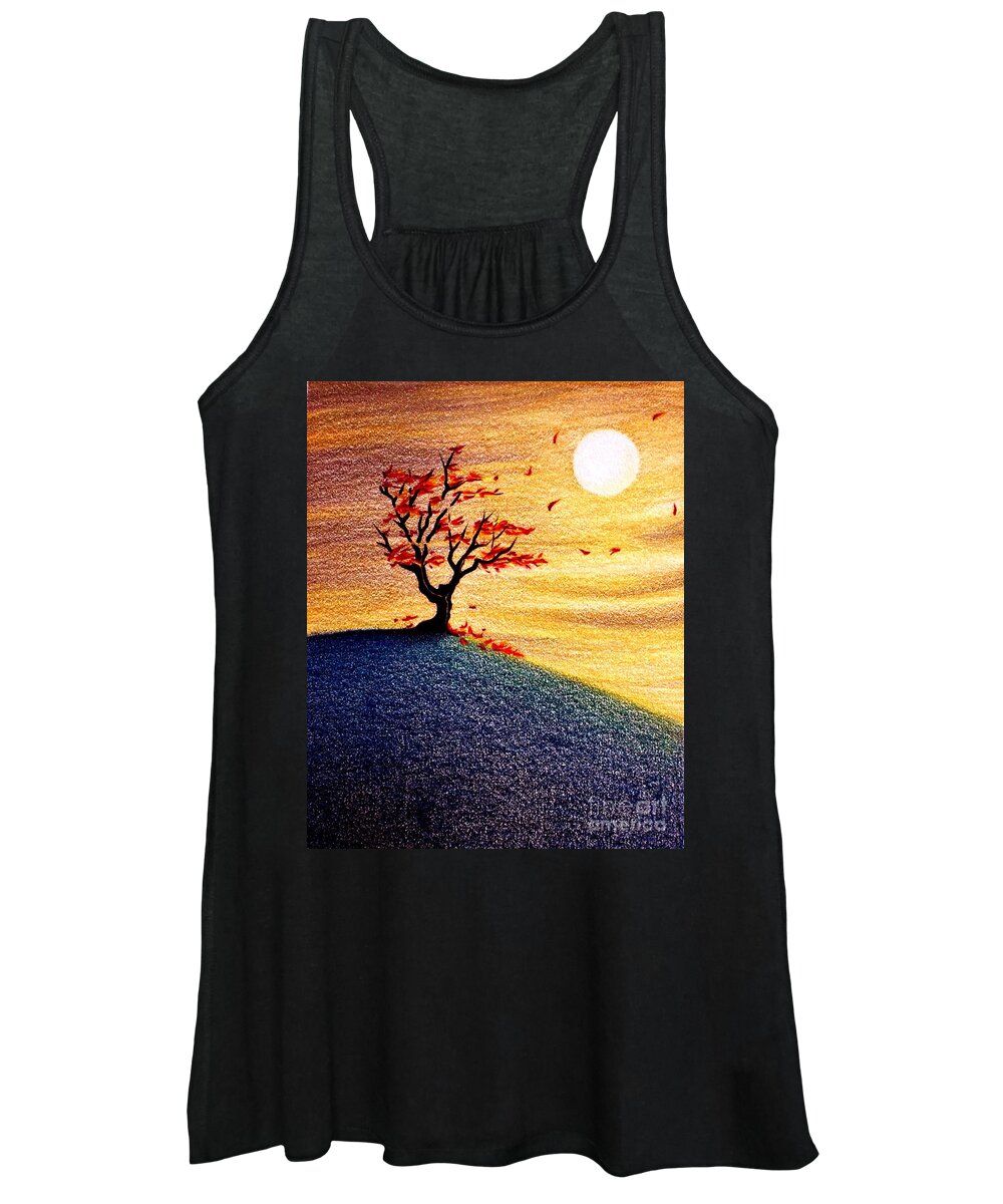 Tree Women's Tank Top featuring the drawing Little Autumn Tree by Danielle R T Haney