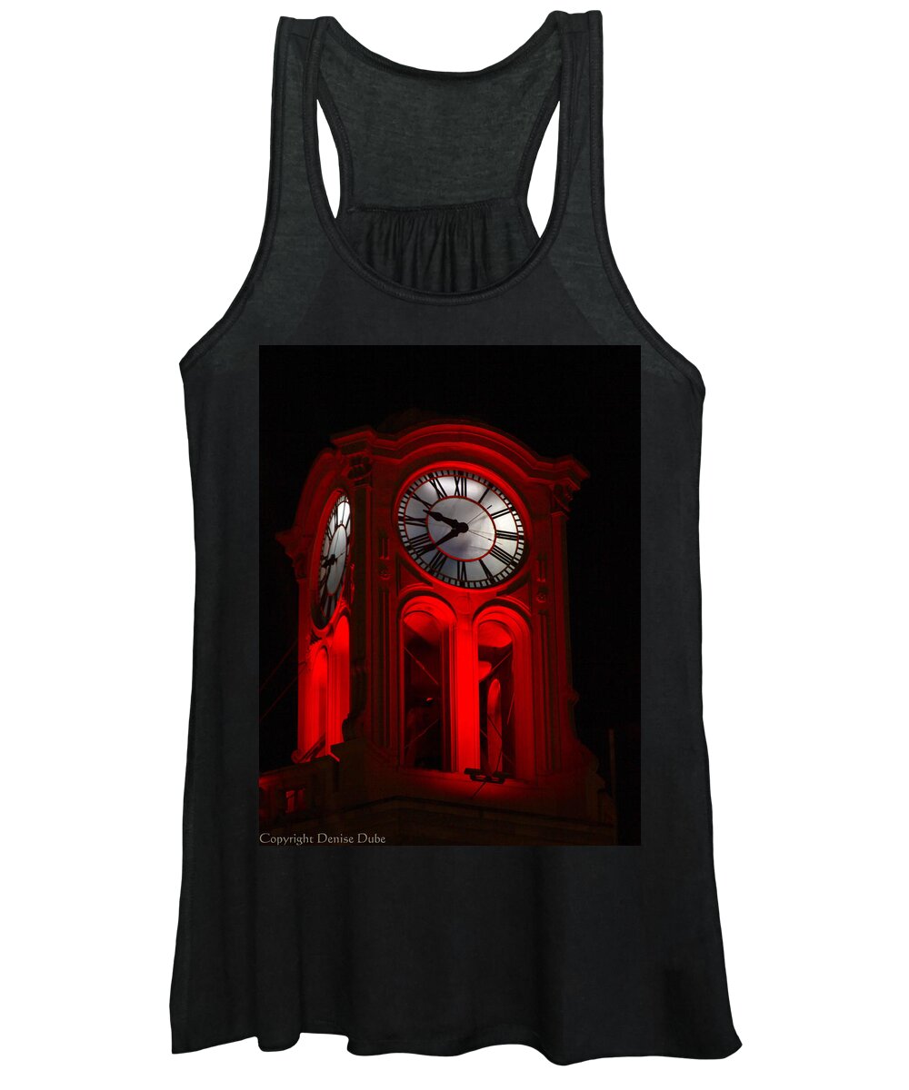 Long Beach Ca Women's Tank Top featuring the photograph Long Beach Pine Ave. Clock Tower in Red by Denise Dube