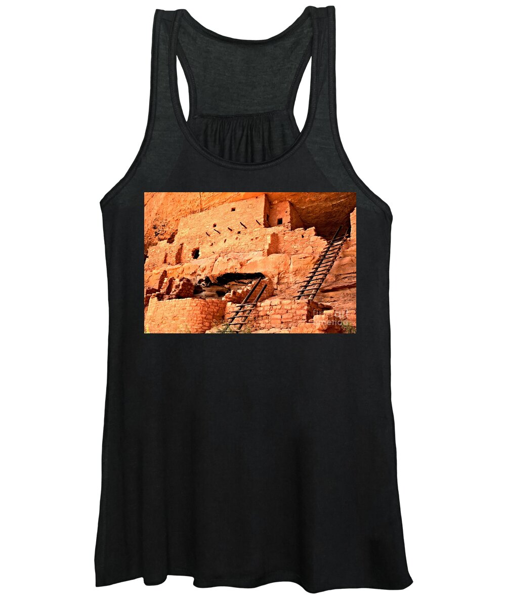 Mesa Verde Women's Tank Top featuring the photograph Long House Ladders by Adam Jewell