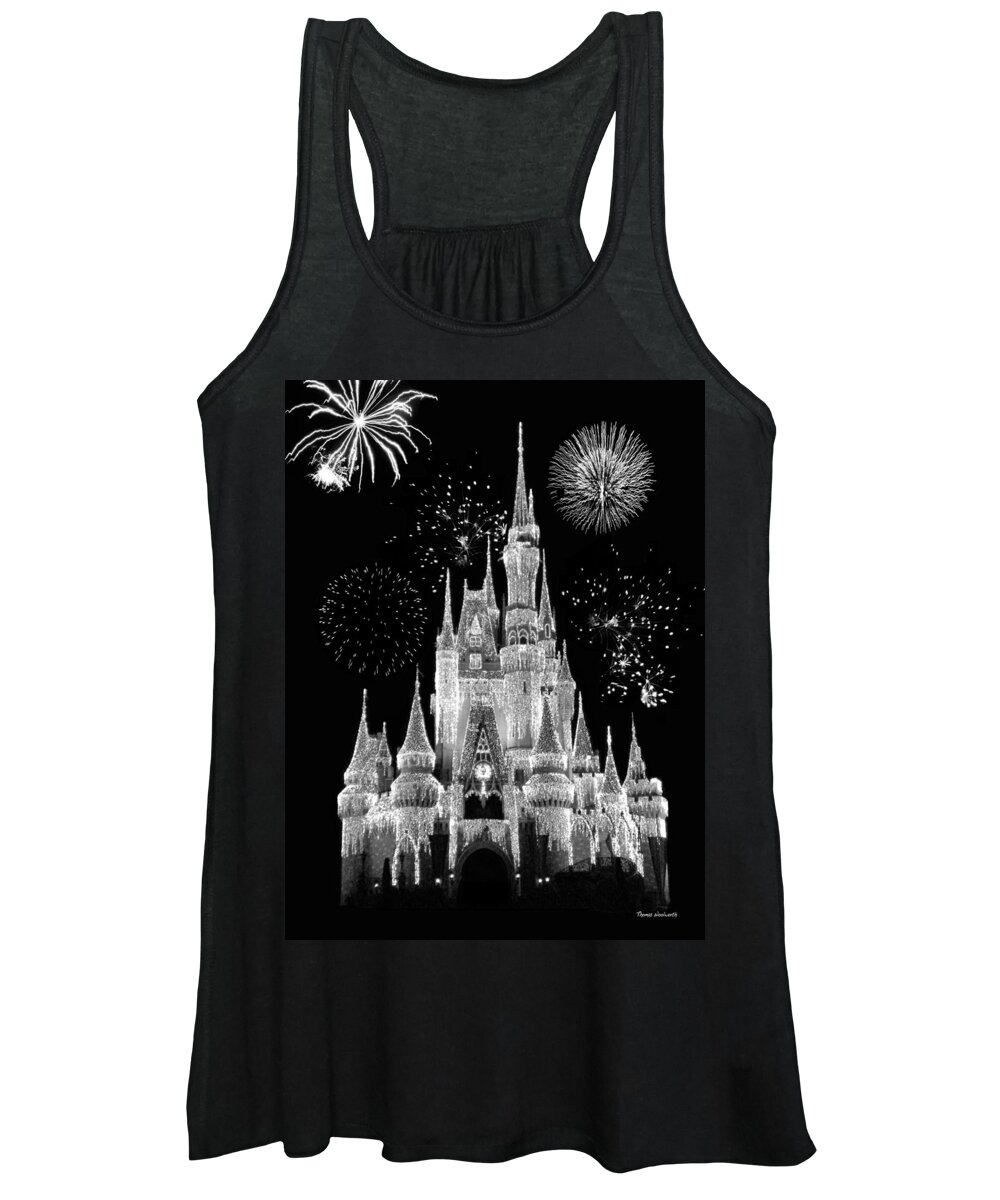 Magic Kingdom Castle in Black and White with Fireworks Walt Disney