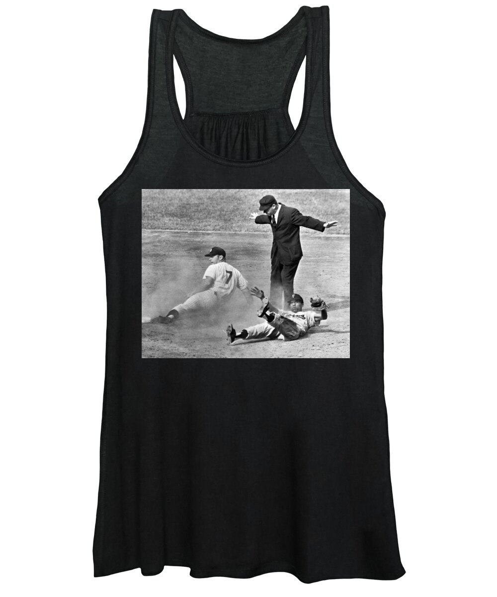 1961 Women's Tank Top featuring the photograph Mickey Mantle Steals Second by Underwood Archives