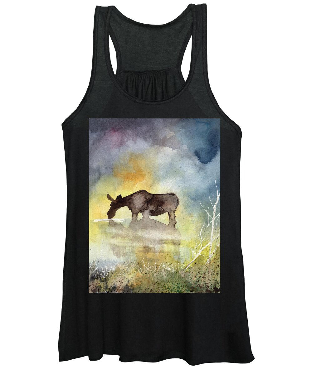 Moose Women's Tank Top featuring the painting Misty Moose Minerva by Sean Parnell