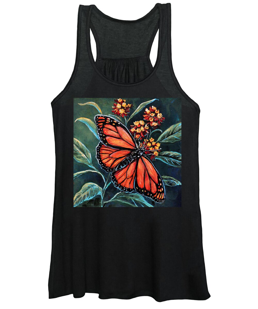 Nature Butterfly Wings Monarch Flower Lantana Women's Tank Top featuring the painting Monarch by Gail Butler