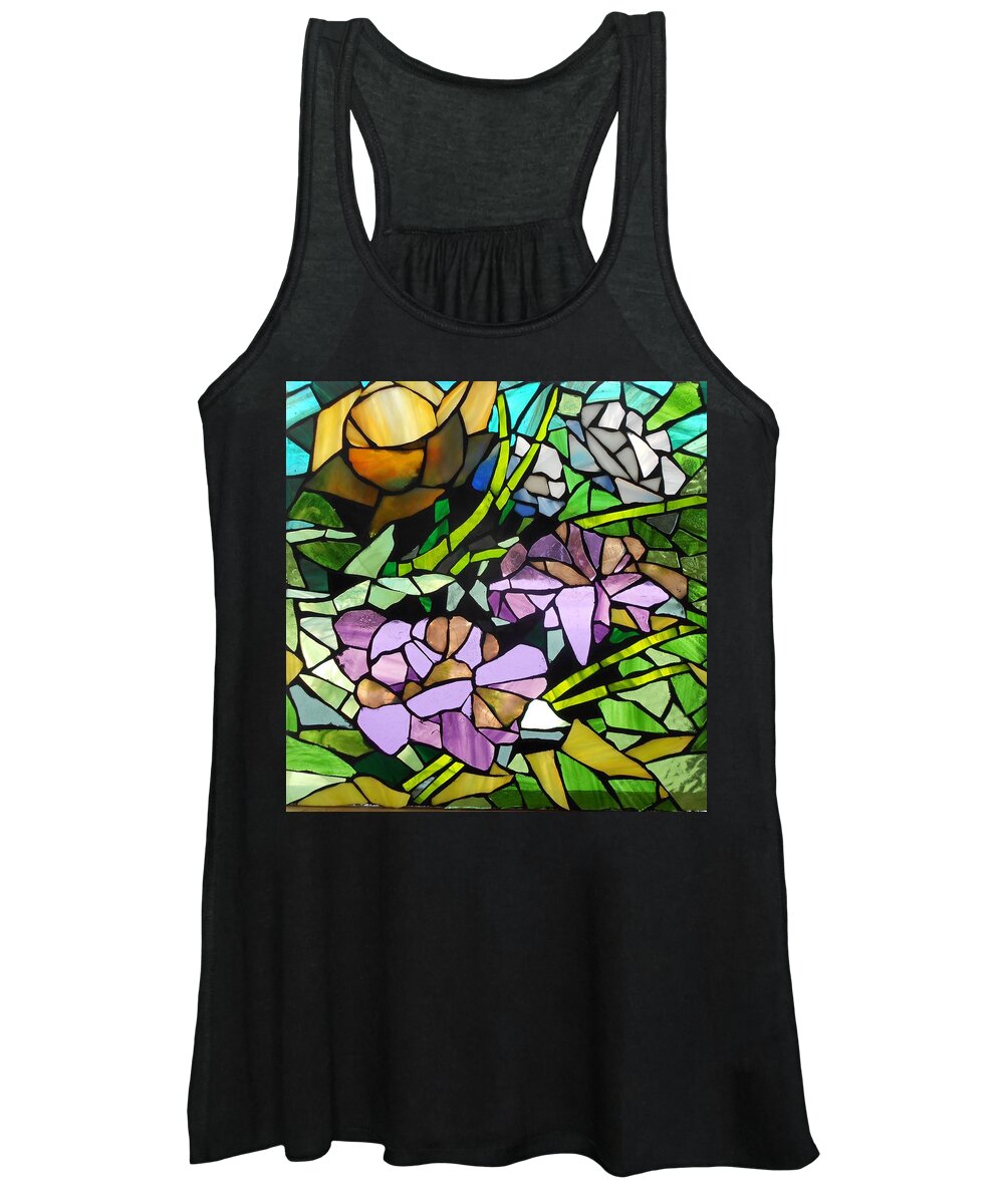 Flower Women's Tank Top featuring the glass art Mosaic Stained Glass - Pretty Bouquet by Catherine Van Der Woerd