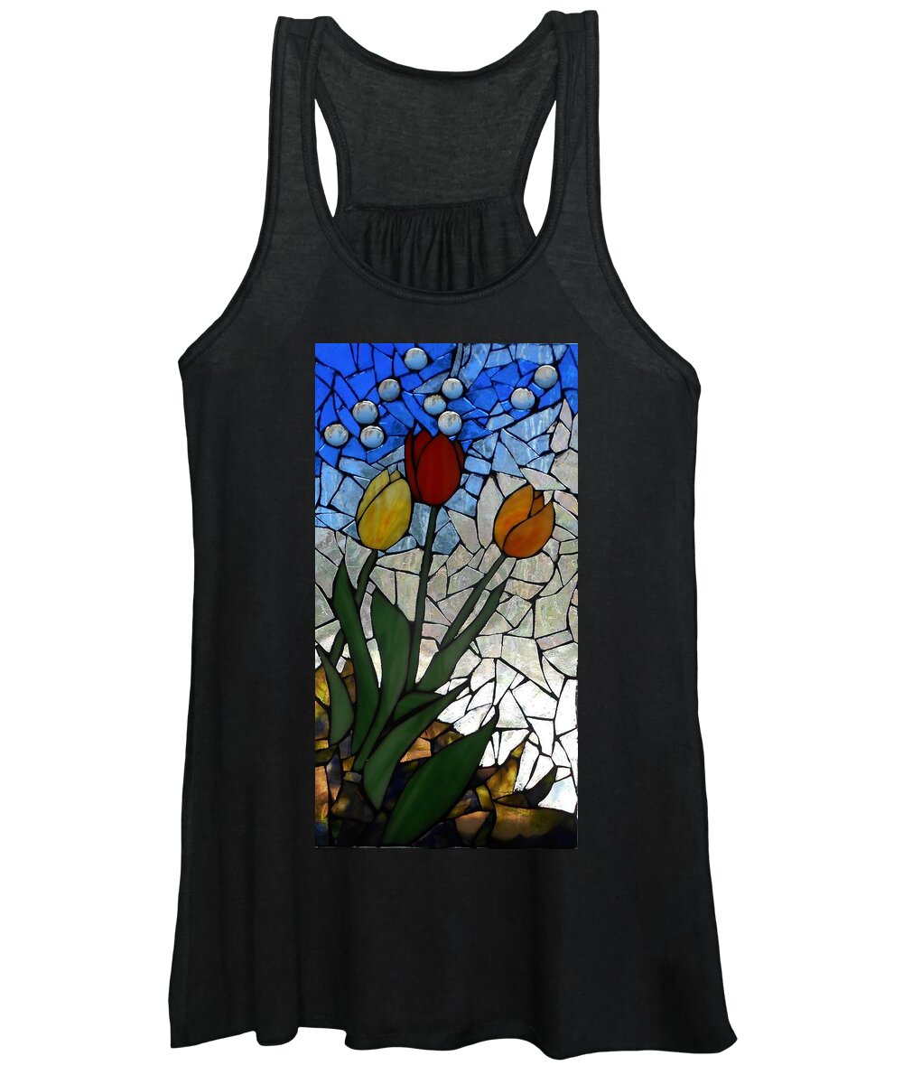 Tulips Women's Tank Top featuring the glass art Mosaic Stained Glass - Spring Shower by Catherine Van Der Woerd