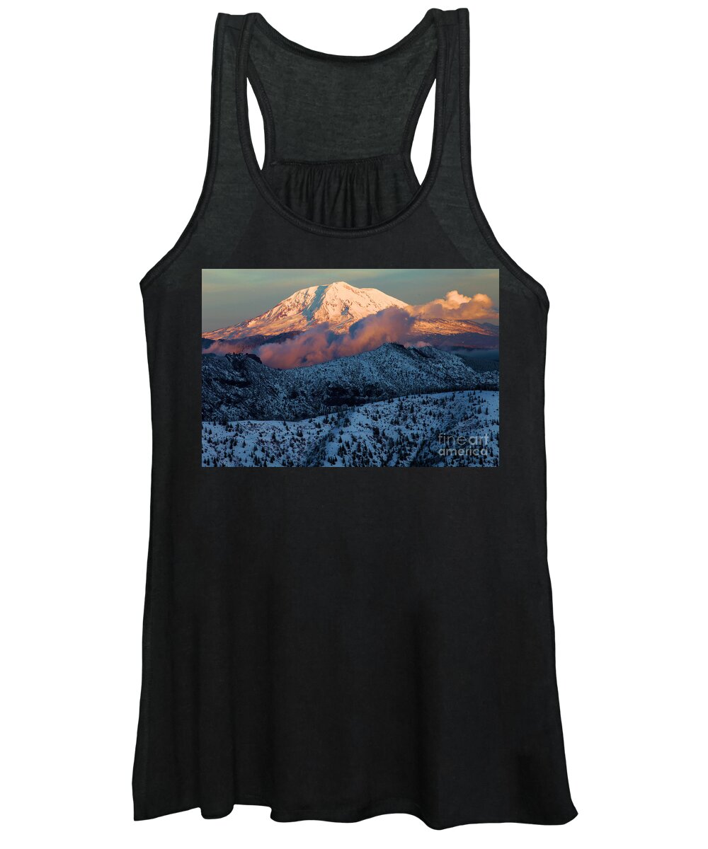 Mt Adams Women's Tank Top featuring the photograph Mt Adams Sunset by Adam Jewell