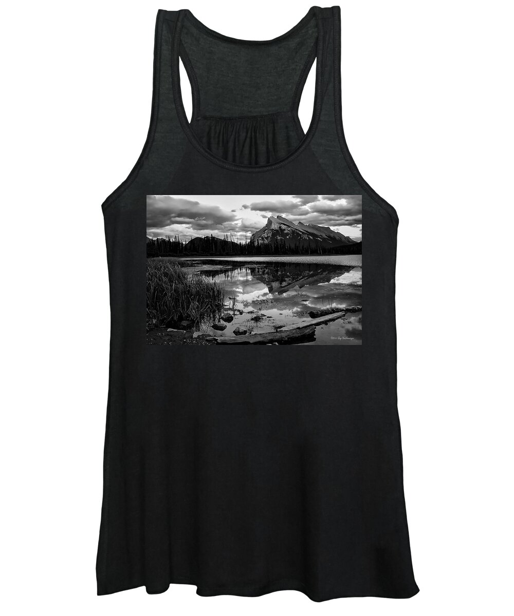Banff Canvas Print Photograph Women's Tank Top featuring the photograph Mt. Rundle Reflection by Lucy VanSwearingen
