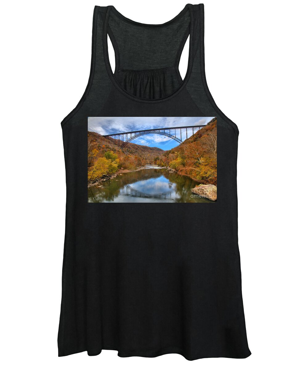 New River Women's Tank Top featuring the photograph New River Gorge Reflections by Adam Jewell